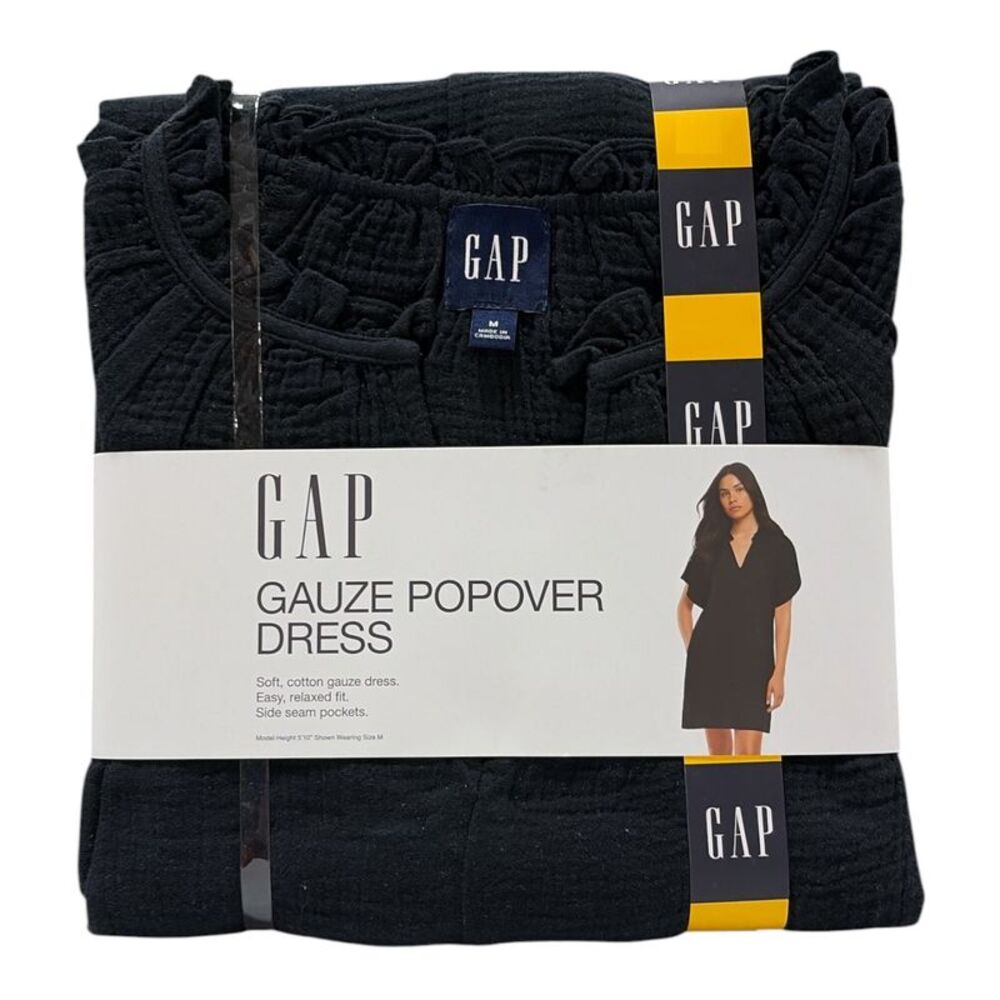 Gap Women's Lightweight & Breathable 100% Cotton Gauze Pop-Over Dress - Black